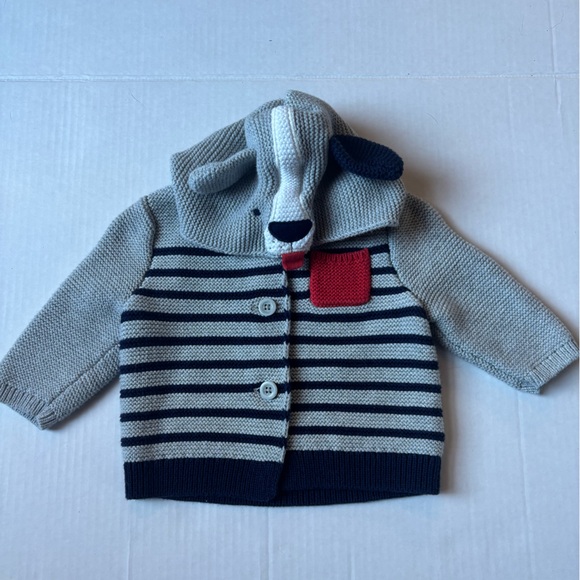GAP Baby Knit Hooded Cardigan Striped Sweater 3-6 Months Animal Bear Cute Cotton - Picture 5 of 10